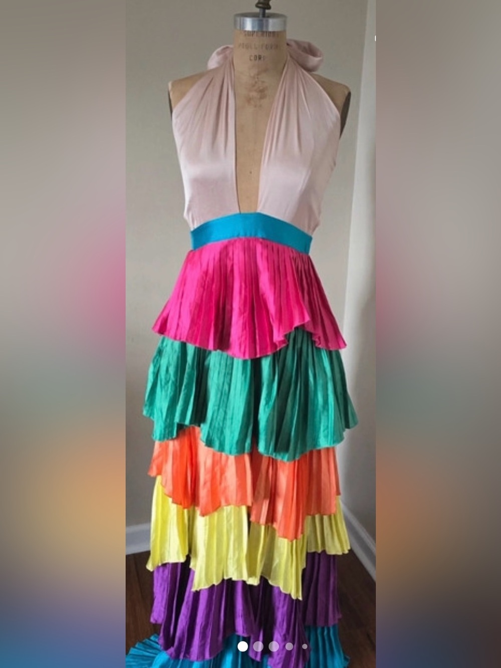 Vibrant Multicolor Tiered Halter Maxi Dress
